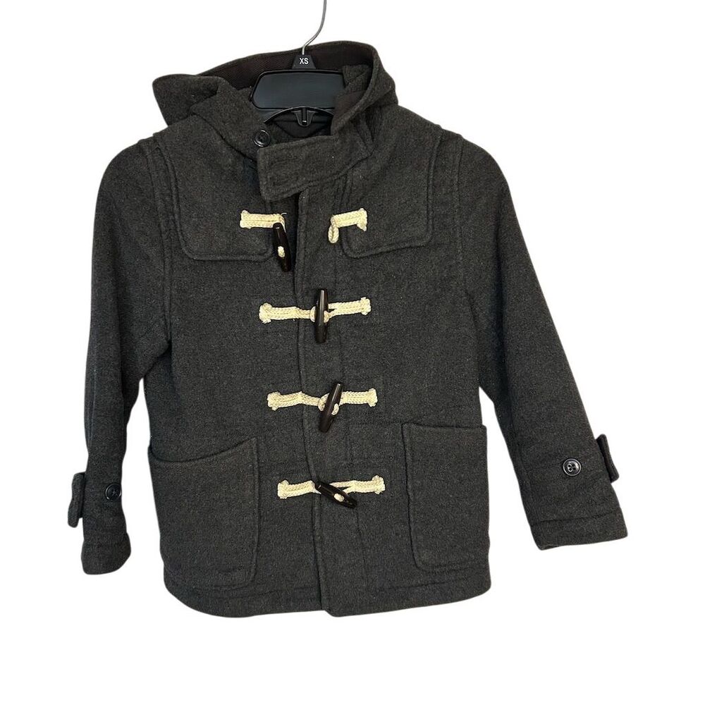 Gap Kids Gray Duffle Coat Size Small 6  Hooded Toggle Casual Mid-Length See Flaw
